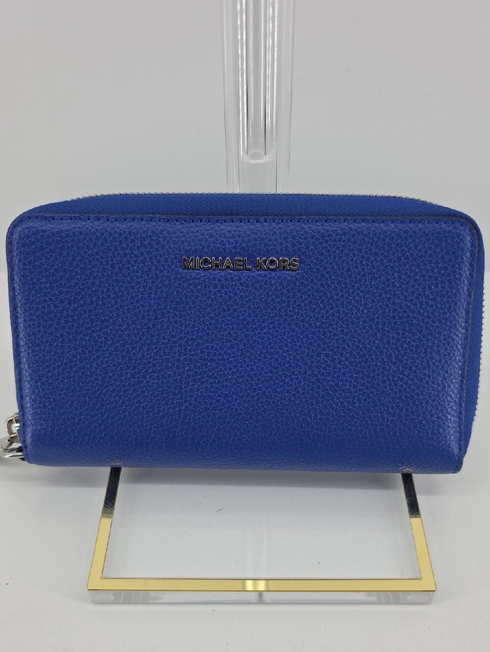 Michael Kors Royal Blue Zip Wallet with Silver Logo